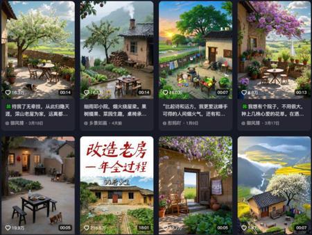 用AI免费制作爆款治愈乡村小屋小院怀旧视频，条条爆款