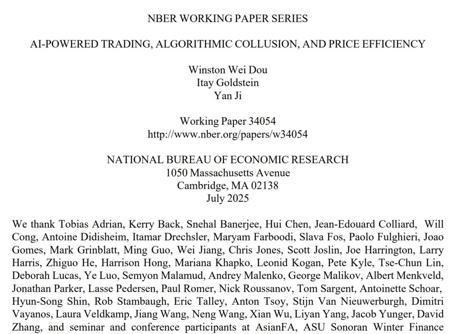 市场铁律被 AI 攻破,NBER研究揭示:交易算法竟能完美合谋,自动组建卡特尔