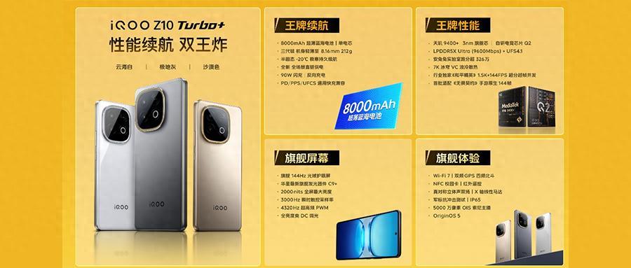 逆天8000mAh电池！iQOO Z10 Turbo+搭天玑9400+，2199元起