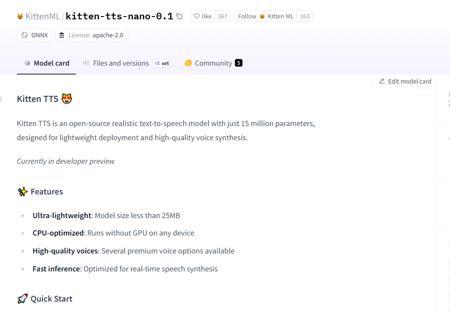 超小的TTS模型 Kitten TTS：参数量仅为 1500 万