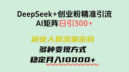 DeepSeek+创业粉精准引流，全新分享课4.0玩法，AI矩阵日引300+，副业人群流量密码，多种变现方式，稳定月入10000+
